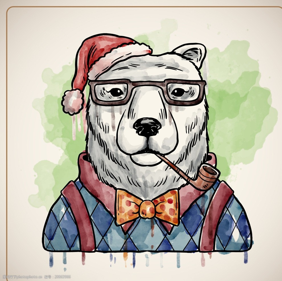 手绘圣诞北极熊