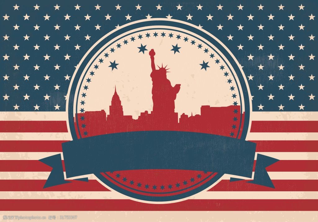 美式自由女神画册海报扁平背景素材
