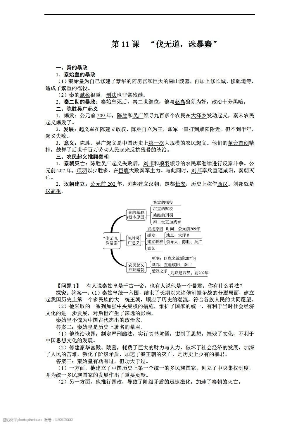 [七年级上册历史]七年级上册导学案:第11课 "伐无道,诛暴秦"