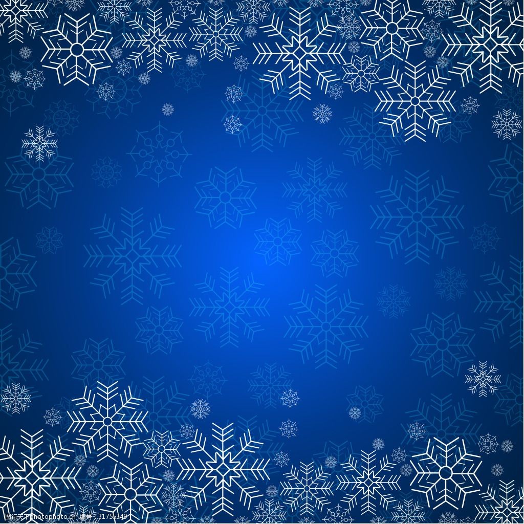 矢量唯美白色雪花边框蓝底背景素材