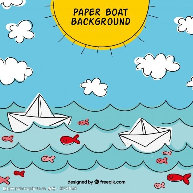 漂在水里的纸船怎么画图片