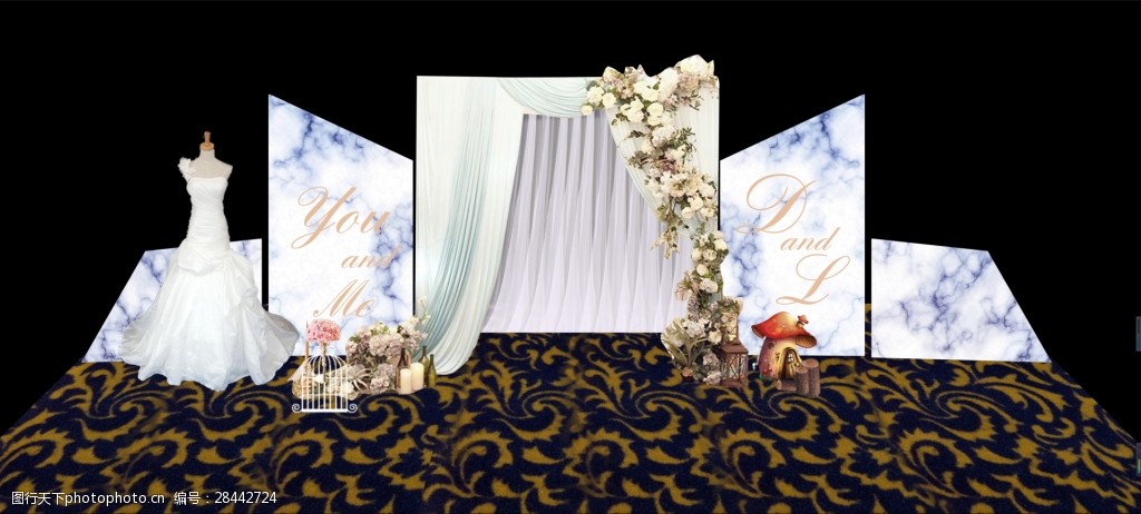 大理石婚礼背景迎宾区psd效果图