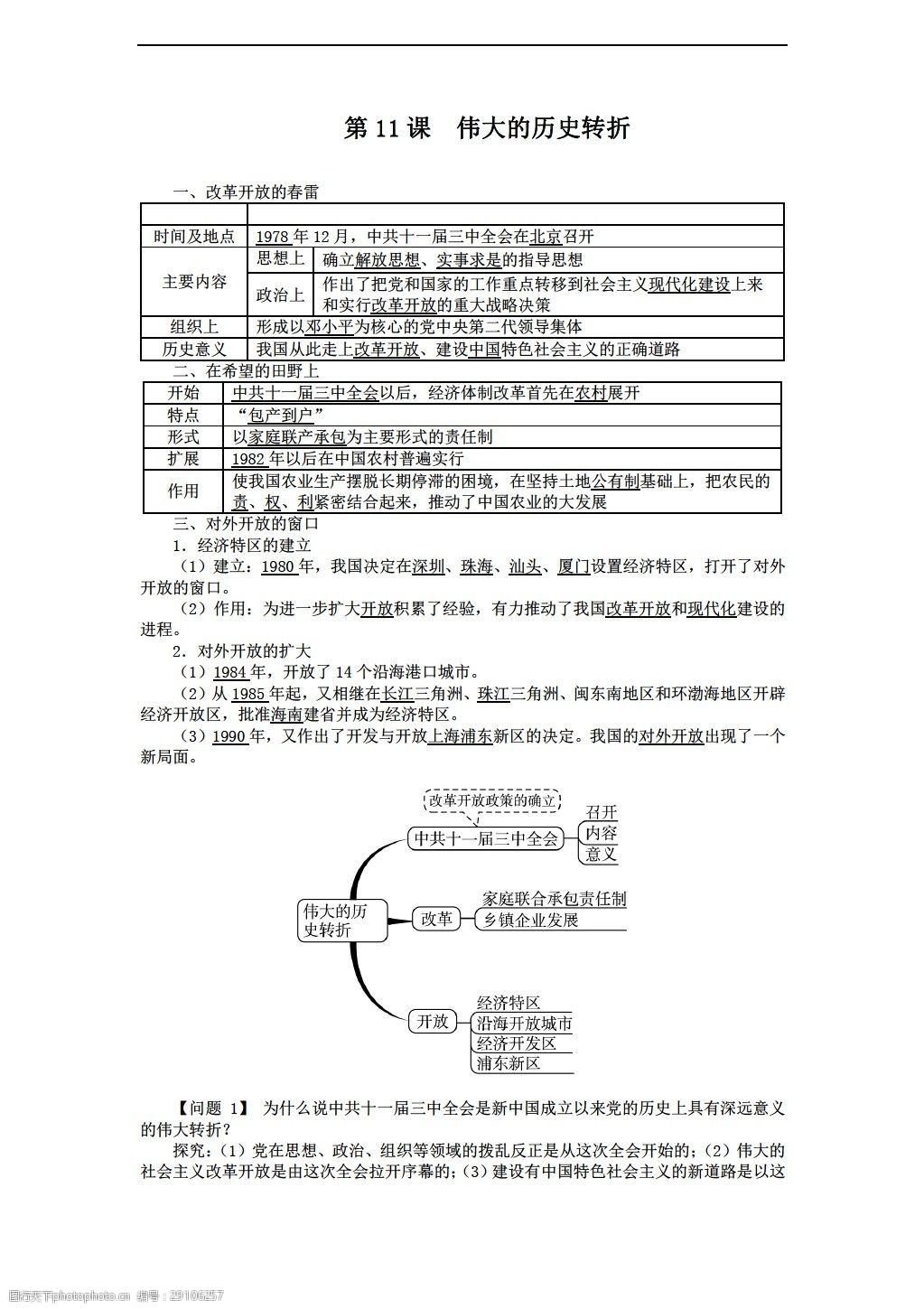 [八年级下册历史]八年级下册导学案:第11课伟大的转折