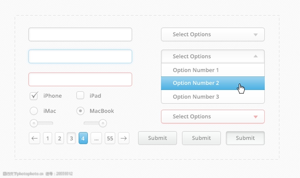 网页下拉框文本分页导航勾选按钮素材