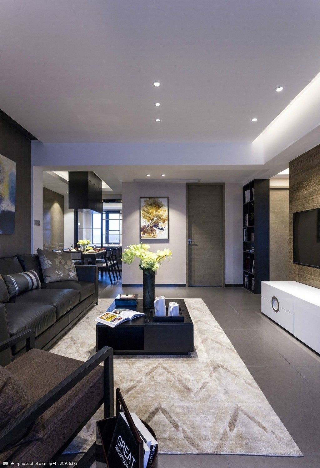 现代客厅亮灰色天花板室内装修效果图