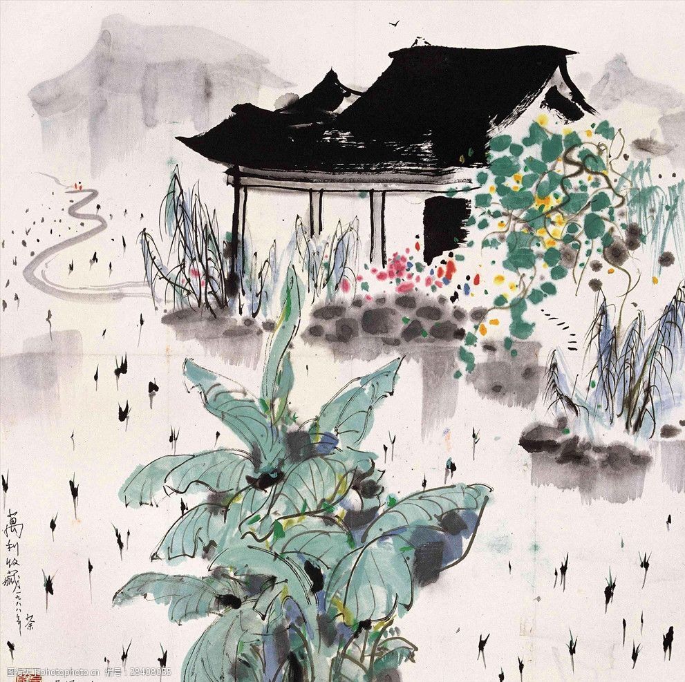 水墨山水乡村人家吴冠中