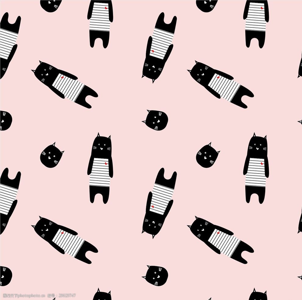 可爱卡通猫四方连续底纹