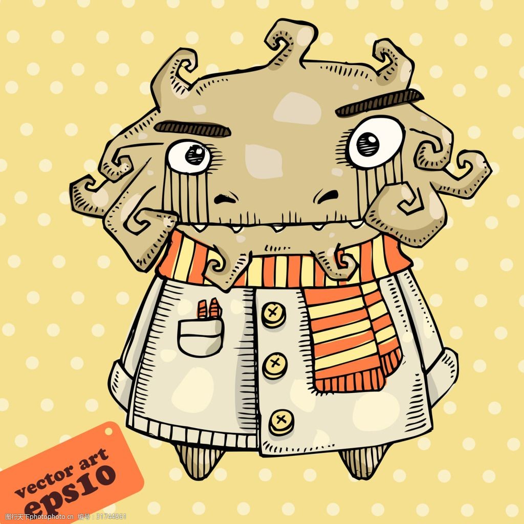 关键词:黄色波点背景卡通人物宇宙小怪兽矢量素材 黄色