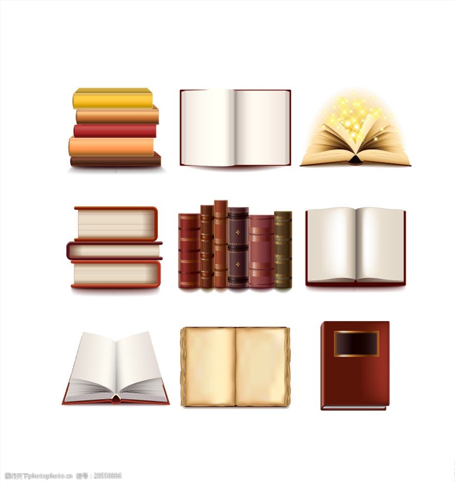 九款彩色复古书籍书本矢量素材